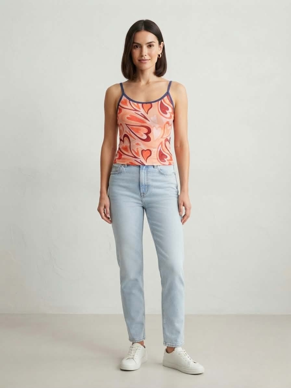 Y2K Abstract Heart Print Cami Tank Top Peach Orange Red Size XS